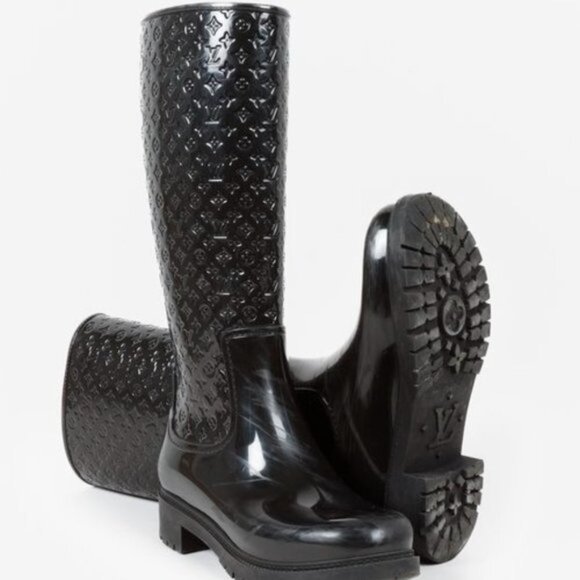 Louis Vuitton Black Monogram Splash High Rain Boots - Picture 4 of 10